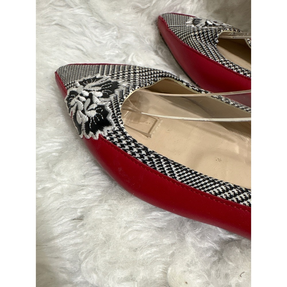 L.K. Bennett Flats Women 37 Pointed Toe Red Houndstooth Floral Embroidery Spain - Picture 6 of 11